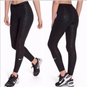 Nike Pro Women's Black Dri Fit Snakeskin Pull On Compression Leggings Size M